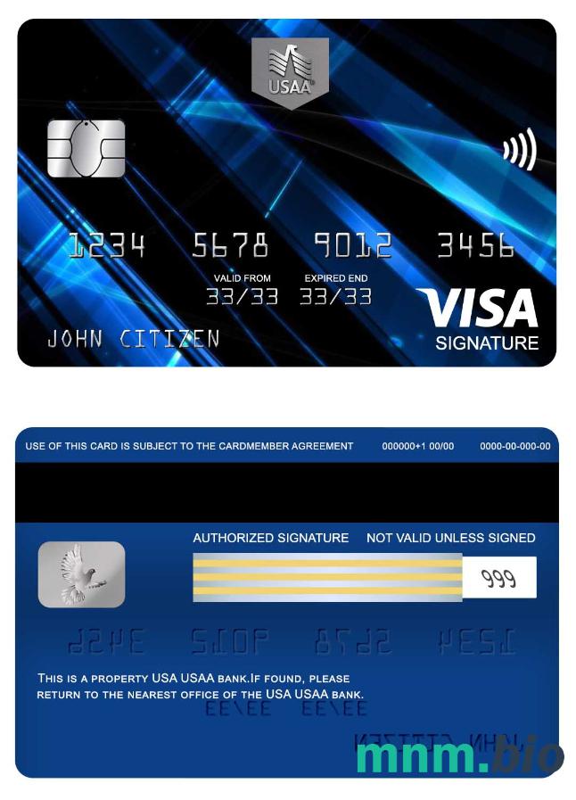 USA USAA bank visa podpis karta przykład w formacie PSD